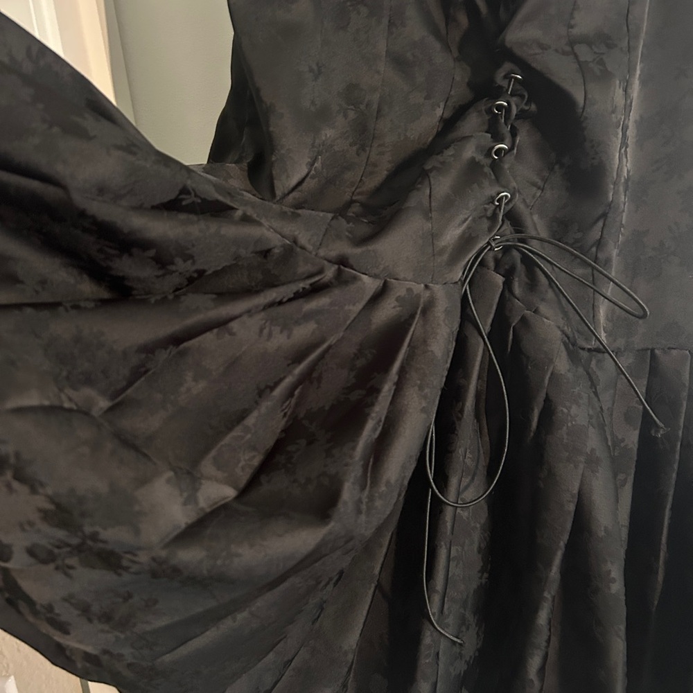 Black Goth Lace-Up Floral Dress